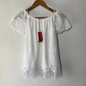 Lilly Pulitzer Beach Bliss Fringe Lace Top XS Off Shoulder Resort Vacation Style